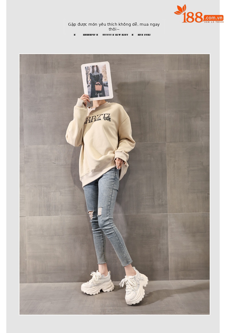 Giày sneaker nữ chunky đế dày lưới thoáng khí đính đá rhinestone — màu be chi tiết 6