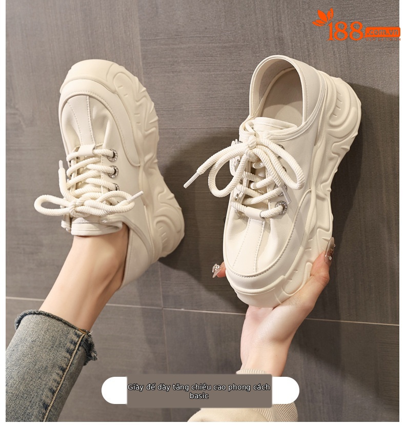Giày sneaker nữ đế dày tăng chiều cao, form slip-on tiện lợi, đế bánh xốp mềm — màu be chi tiết 1