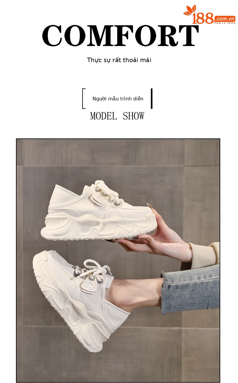 Giày sneaker nữ đế dày tăng chiều cao, form slip-on tiện lợi, đế bánh xốp mềm — màu be chi tiết 11