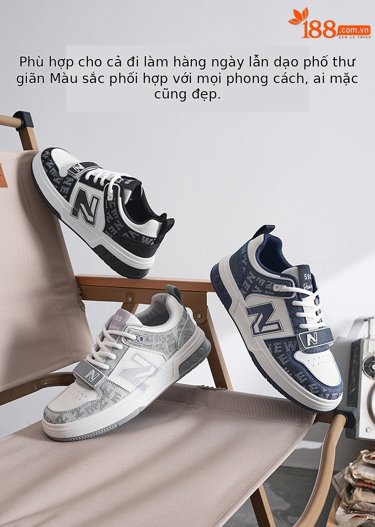 Giày sneaker unisex cổ thấp phong cách thể thao đường phố đế dày — 598-2 Trắng Đen chi tiết 4