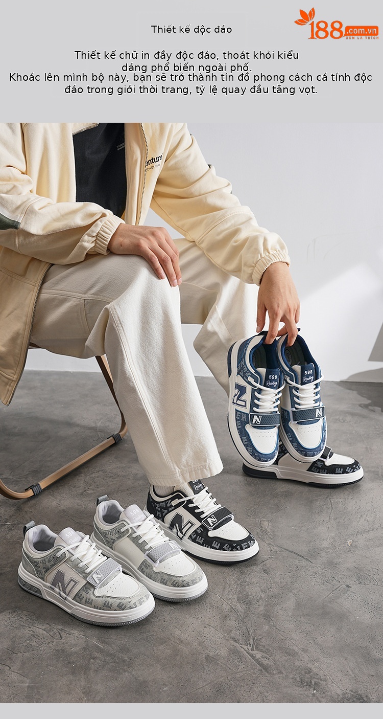 Giày sneaker unisex cổ thấp phong cách thể thao đường phố đế dày — 598-2 Trắng Đen chi tiết 10