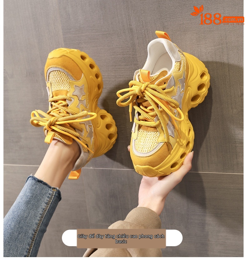 Giày sneaker nữ đế dày chunky lưới thoáng khí tăng chiều cao — màu trắng chi tiết 1