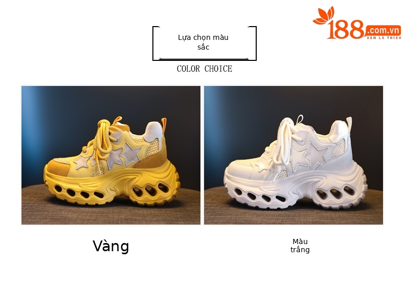 Giày sneaker nữ đế dày chunky lưới thoáng khí tăng chiều cao — màu trắng chi tiết 2