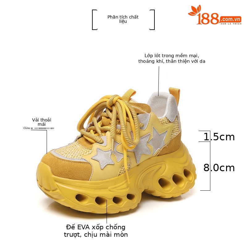 Giày sneaker nữ đế dày chunky lưới thoáng khí tăng chiều cao — màu trắng chi tiết 3