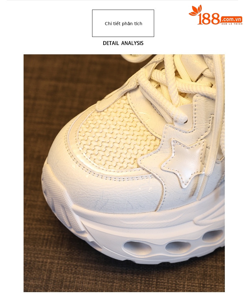 Giày sneaker nữ đế dày chunky lưới thoáng khí tăng chiều cao — màu trắng chi tiết 7