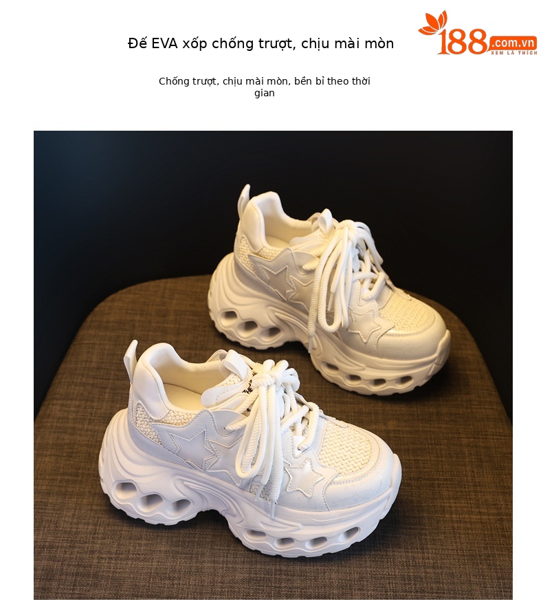 Giày sneaker nữ đế dày chunky lưới thoáng khí tăng chiều cao — màu trắng chi tiết 10