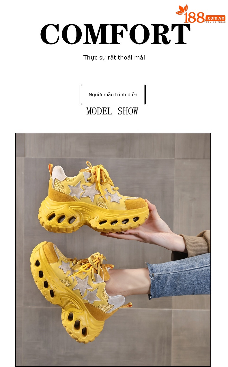 Giày sneaker nữ đế dày chunky lưới thoáng khí tăng chiều cao — màu trắng chi tiết 11