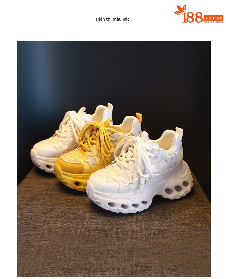 Giày sneaker nữ đế dày chunky lưới thoáng khí tăng chiều cao — màu trắng chi tiết 18