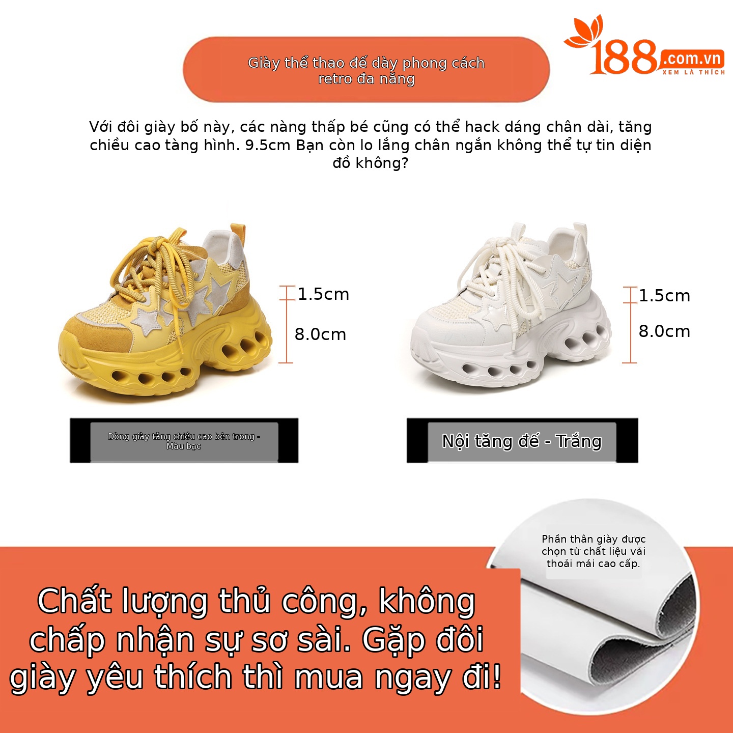 Giày sneaker nữ đế dày chunky lưới thoáng khí tăng chiều cao — màu trắng