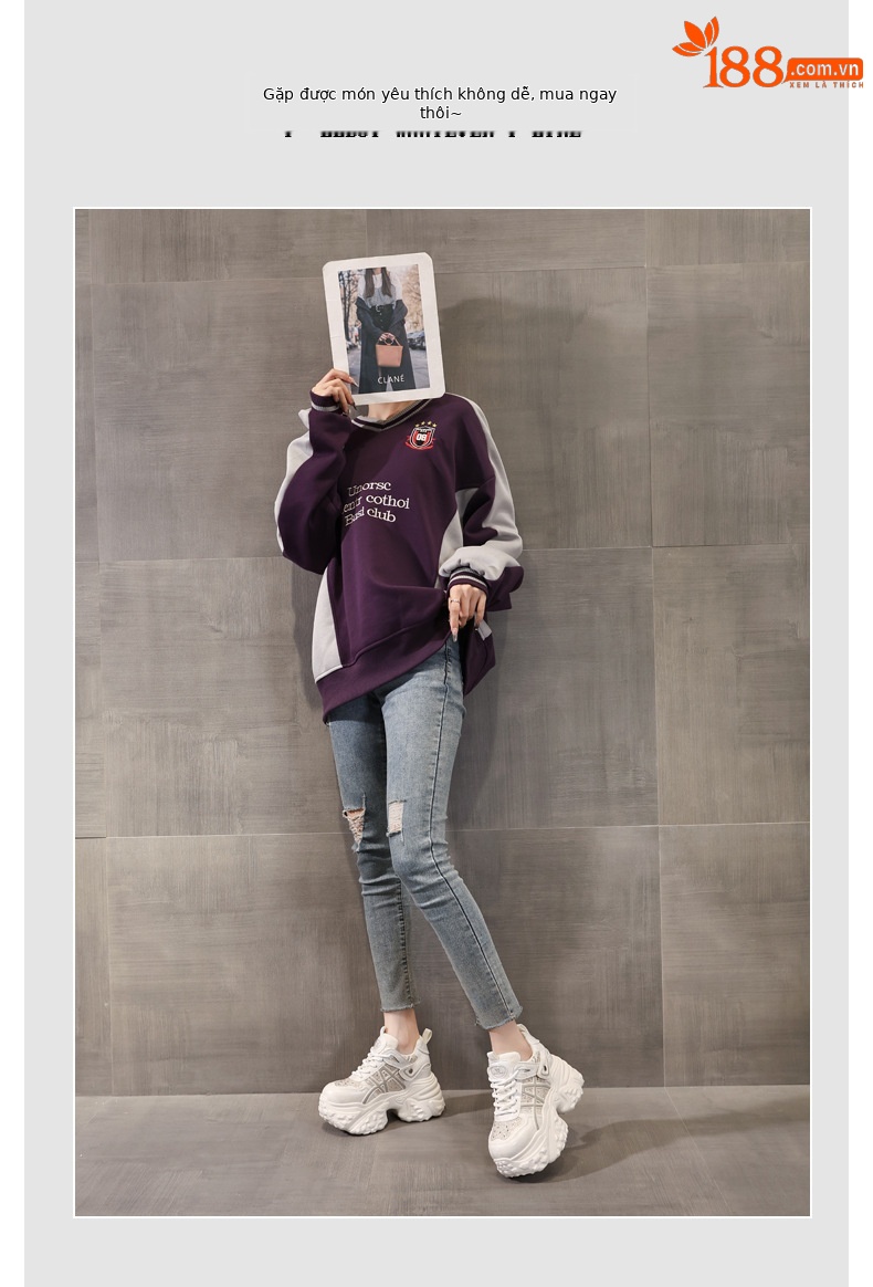 Giày sneaker nữ đế dày tăng chiều cao, phối đá rhinestone, lưới thoáng khí — màu trắng ngà chi tiết 6