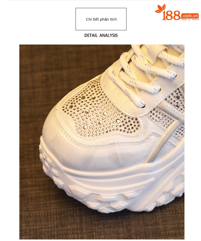 Giày sneaker nữ đế dày tăng chiều cao, phối đá rhinestone, lưới thoáng khí — màu trắng ngà chi tiết 7