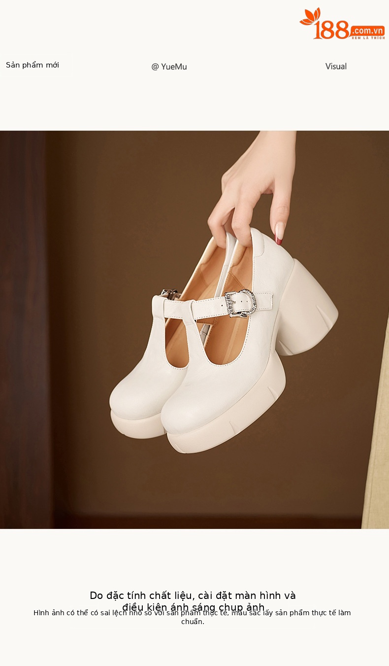 Giày Mary Jane nữ da cừu cao cấp gót vuông 8 cm quai ngang khóa chữ T — màu đen chi tiết 1