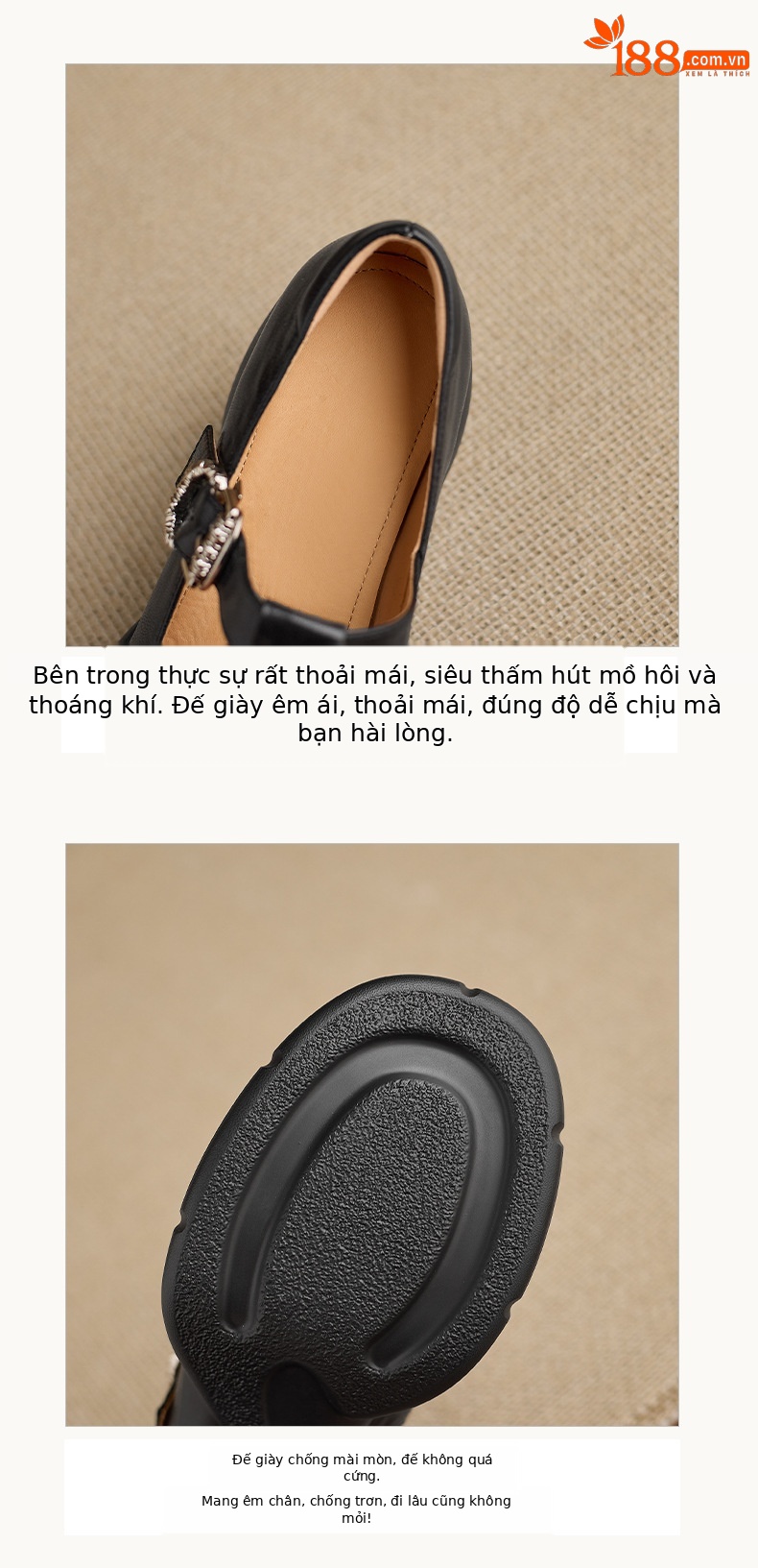 Giày Mary Jane nữ da cừu cao cấp gót vuông 8 cm quai ngang khóa chữ T — màu đen chi tiết 4