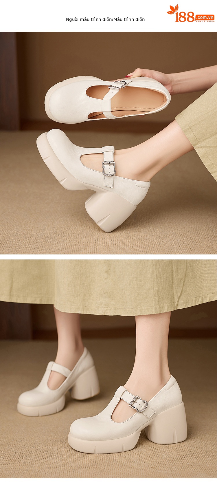 Giày Mary Jane nữ da cừu cao cấp gót vuông 8 cm quai ngang khóa chữ T — màu đen chi tiết 6