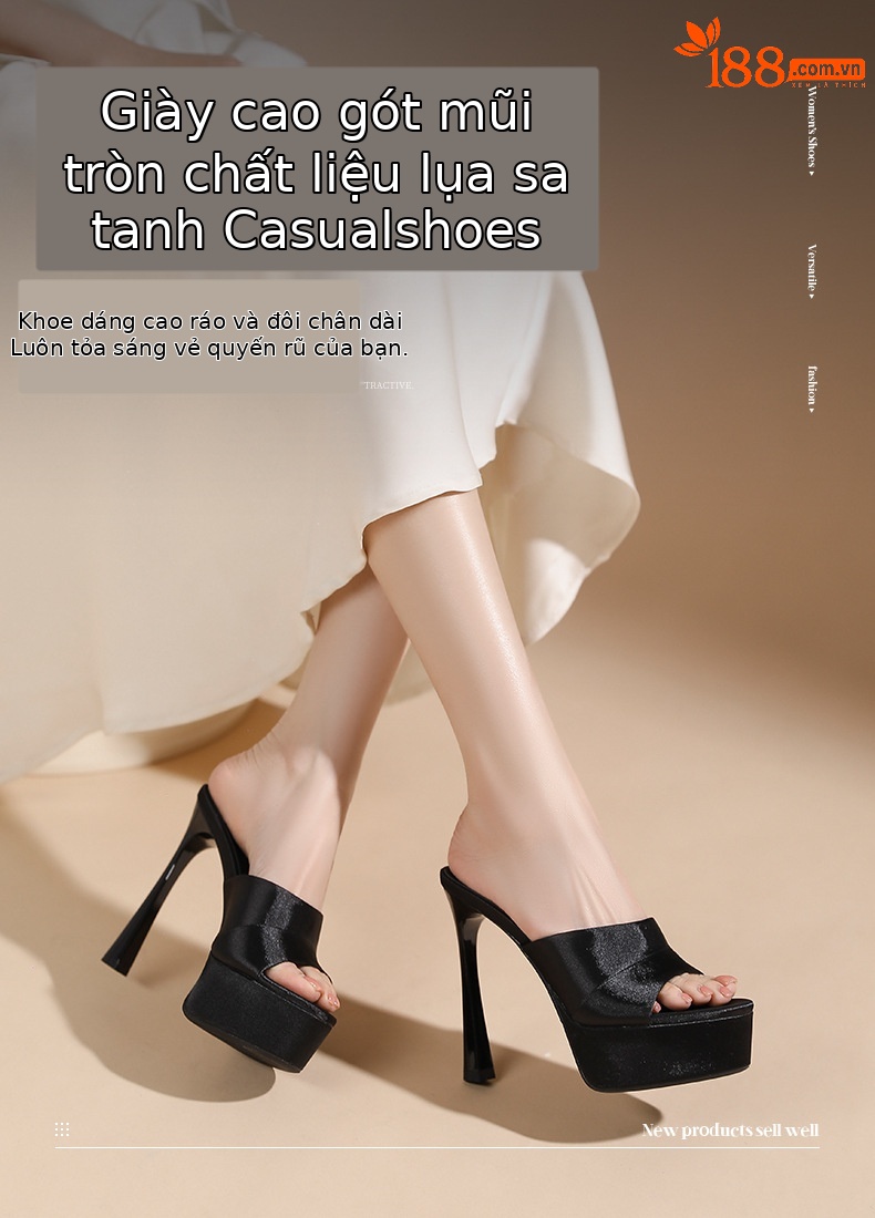Sandal cao gót nữ hở mũi quai ngang đế platform gót 11 cm phong cách Pháp — Đen - 11cm chi tiết 1