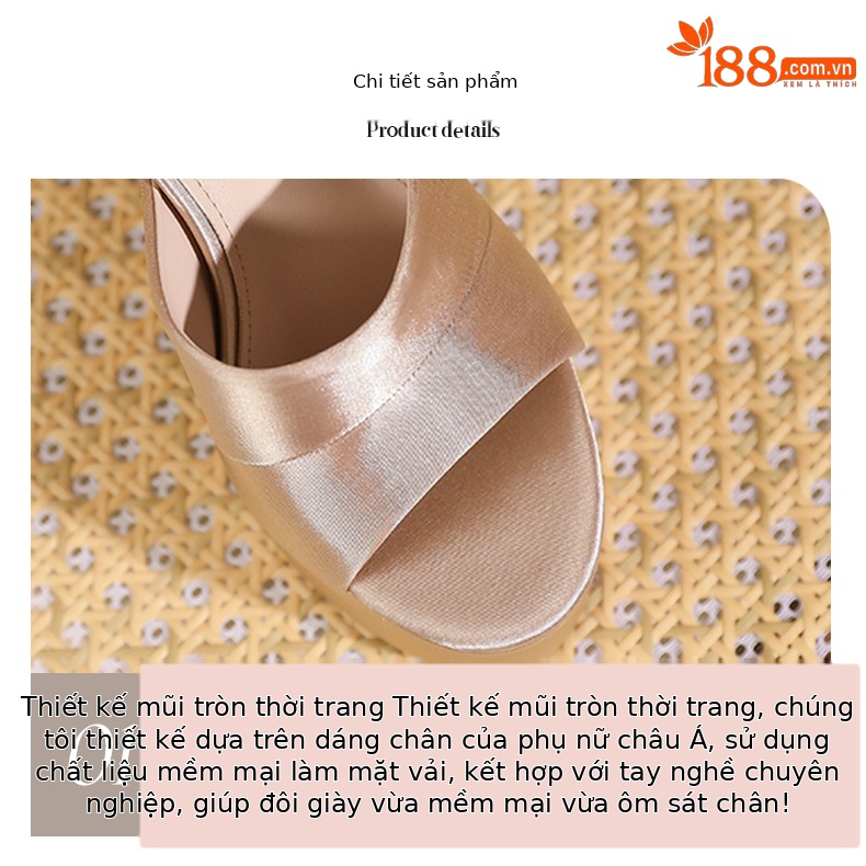 Sandal cao gót nữ hở mũi quai ngang đế platform gót 11 cm phong cách Pháp — Đen - 11cm chi tiết 3