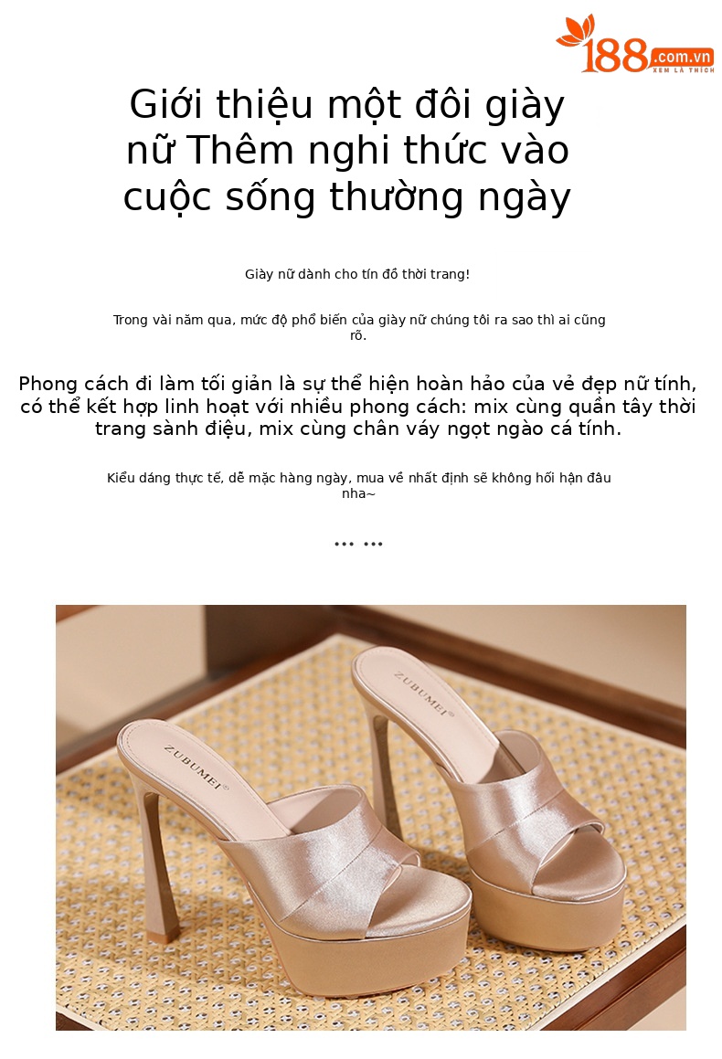 Sandal cao gót nữ hở mũi quai ngang đế platform gót 11 cm phong cách Pháp — Đen - 11cm chi tiết 2