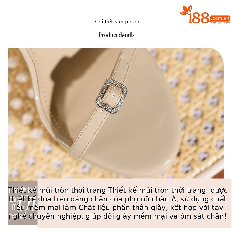 Sandal cao gót nữ quai một dây mảnh khóa cài, mũi tròn đế xuồng chống trượt — màu đen chi tiết 3
