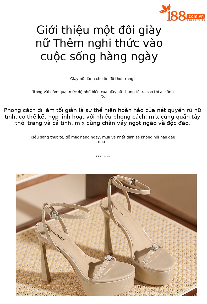 Sandal cao gót nữ quai một dây mảnh khóa cài, mũi tròn đế xuồng chống trượt — màu đen chi tiết 2