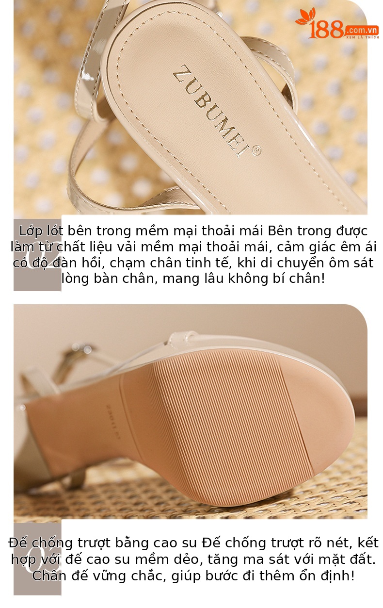 Sandal cao gót nữ quai một dây mảnh khóa cài, mũi tròn đế xuồng chống trượt — màu đen chi tiết 4