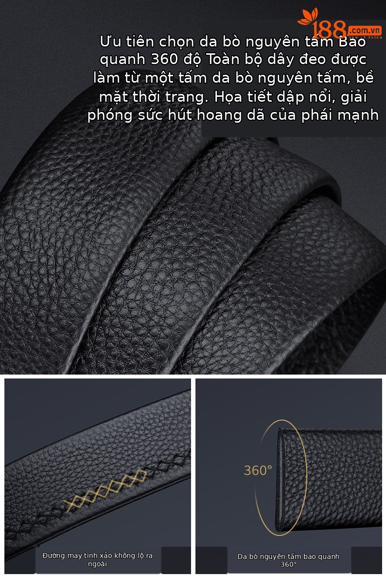 Thắt lưng da bò thật nam cao cấp Hoàng đế Paul – khóa kim sang trọng — 120cm, 130cm, 110cm, 125cm chi tiết 6