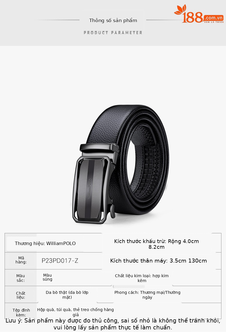 Thắt lưng da bò thật nam cao cấp Hoàng đế Paul – khóa kim sang trọng — 120cm, 130cm, 110cm, 125cm chi tiết 9