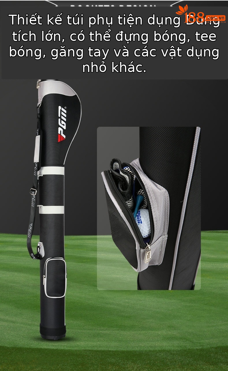 Túi đựng gậy golf PGM dạng đứng nhẹ, chứa 6-7 gậy, có quai đeo thể thao — QIAB001-Bạc đen, QIAB001-Toàn bộ bột, QIAB004-màu đen bạc, QIAB002-Xanh đen trắng chi tiết 6