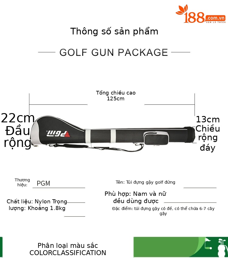 Túi đựng gậy golf PGM dạng đứng nhẹ, chứa 6-7 gậy, có quai đeo thể thao — QIAB001-Bạc đen, QIAB001-Toàn bộ bột, QIAB004-màu đen bạc, QIAB002-Xanh đen trắng chi tiết 7