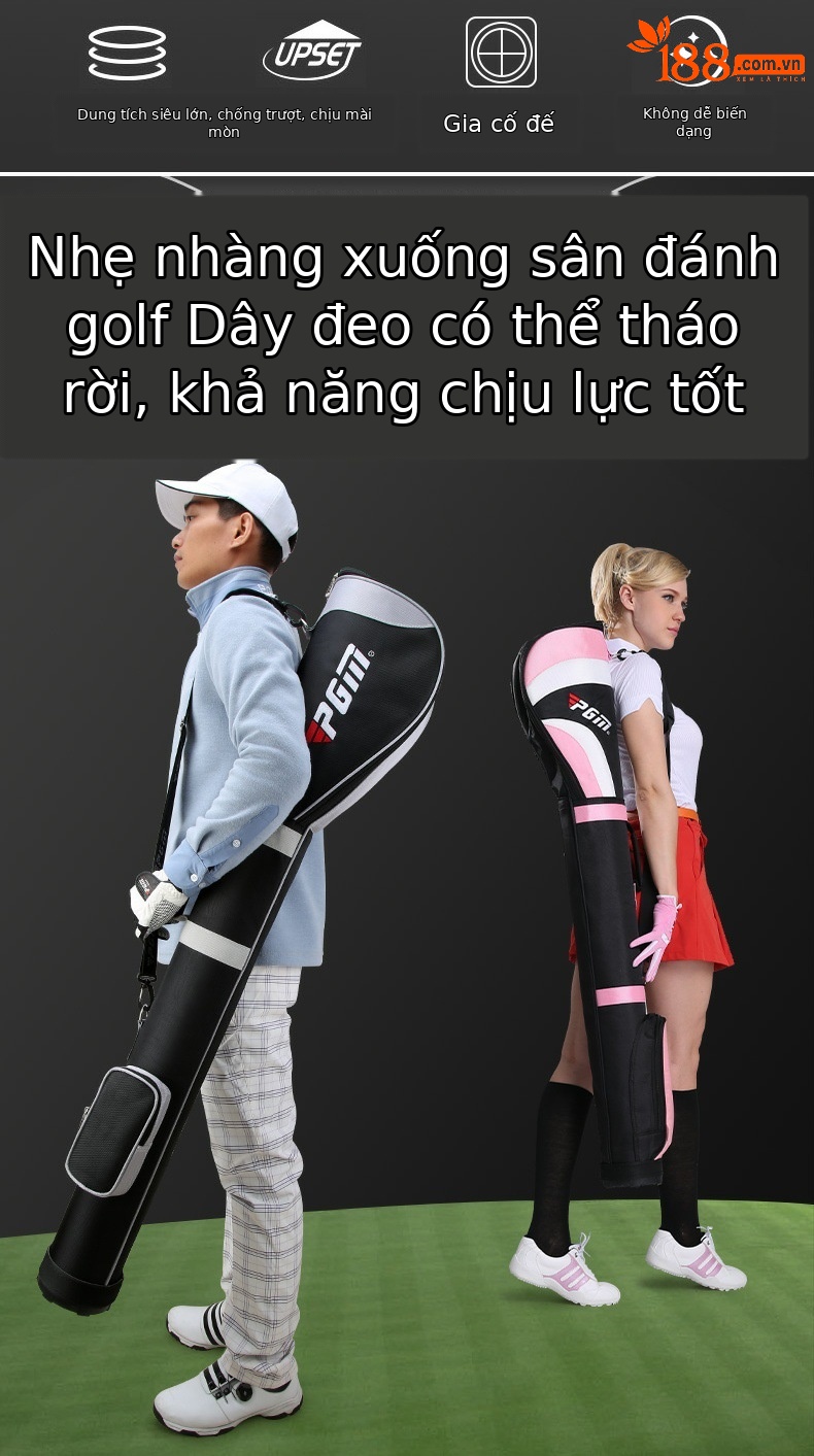 Túi đựng gậy golf PGM dạng đứng nhẹ, chứa 6-7 gậy, có quai đeo thể thao — QIAB001-Bạc đen, QIAB001-Toàn bộ bột, QIAB004-màu đen bạc, QIAB002-Xanh đen trắng chi tiết 4