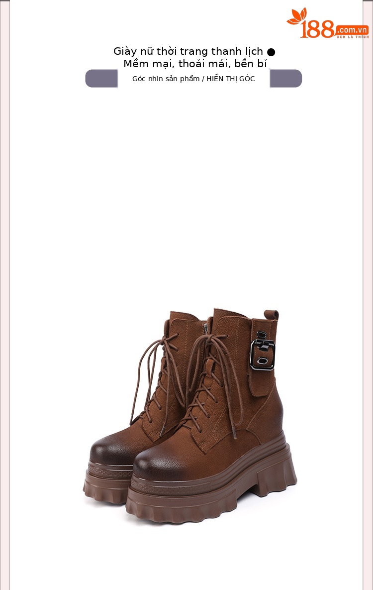 Boot nữ cổ thấp phong cách Anh quốc cổ điển, khóa kéo bên hông, đế dày 10 cm tăng chiều cao — Lót nhung đen chi tiết 12