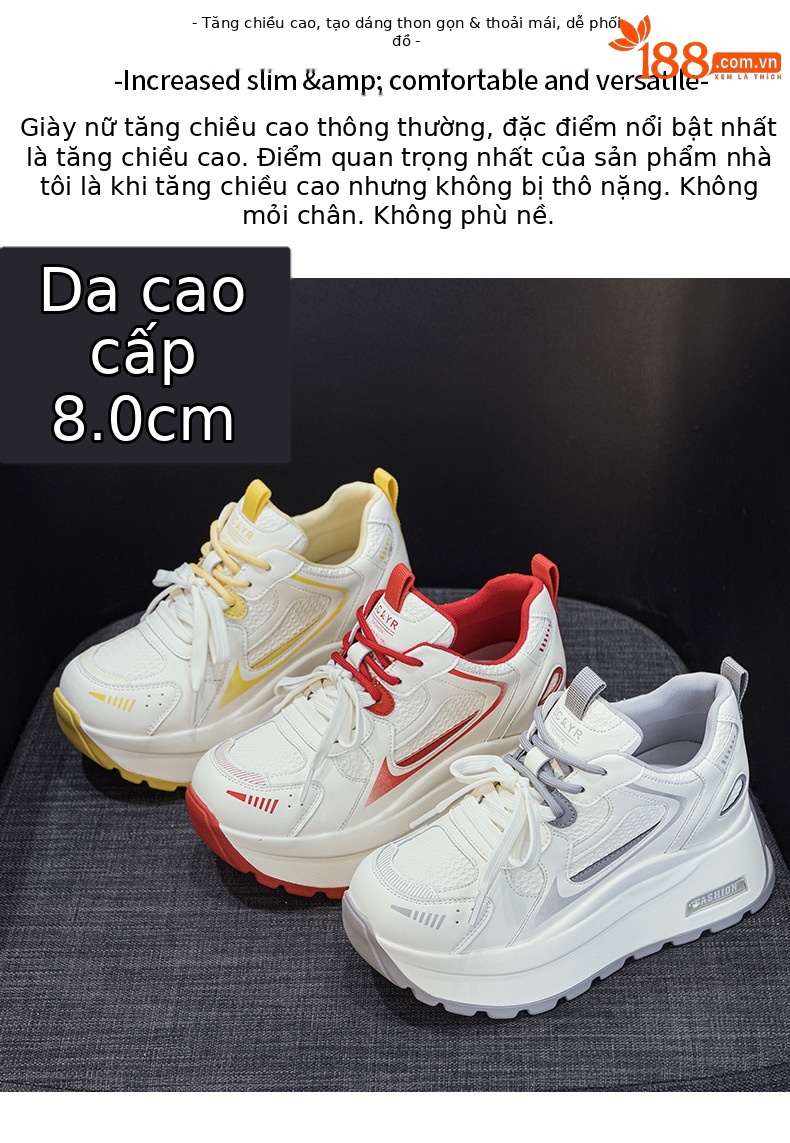 Giày sneaker nữ đế dày tăng chiều cao phong cách cổ điển — Xám 5032, Vàng 5032 chi tiết 2