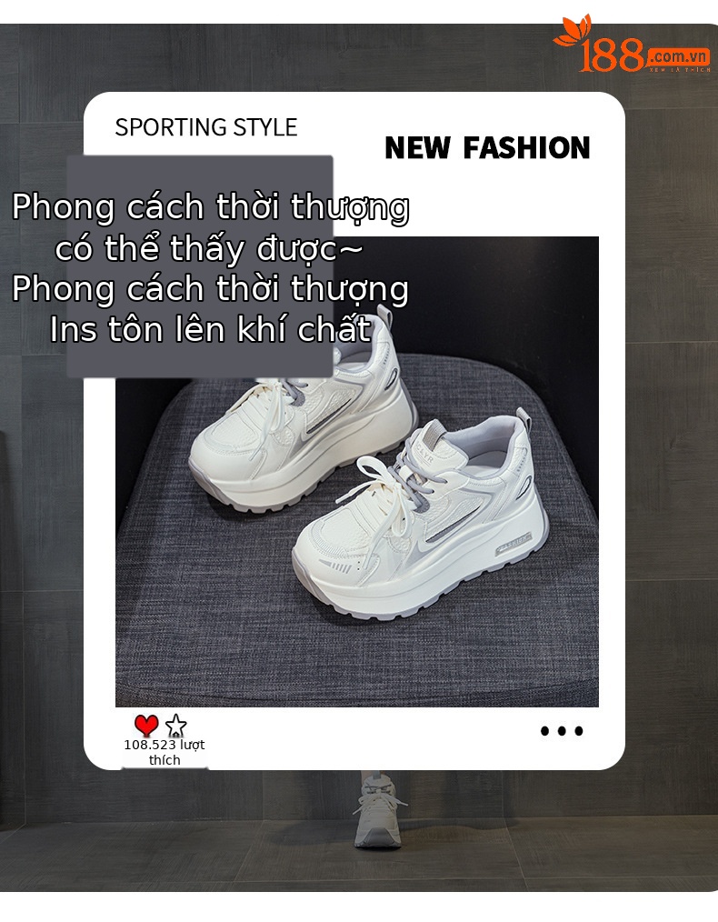 Giày sneaker nữ đế dày tăng chiều cao phong cách cổ điển — Xám 5032, Vàng 5032 chi tiết 3