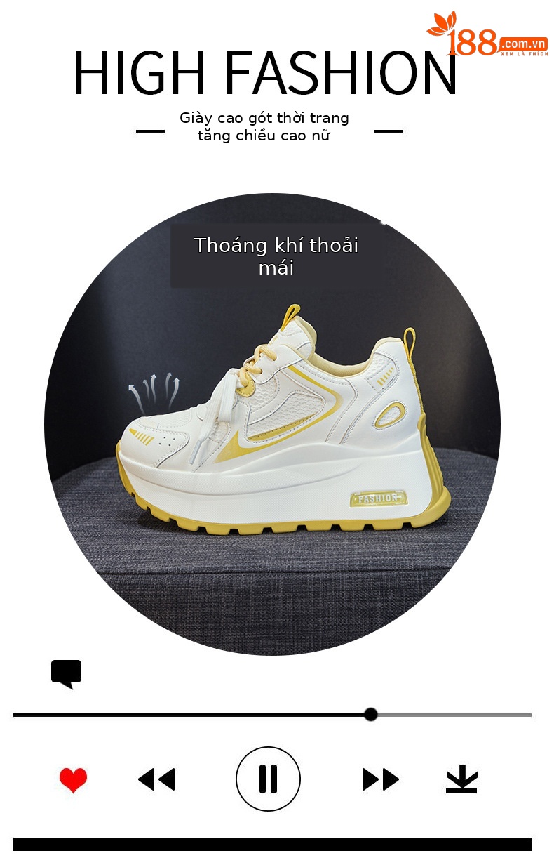 Giày sneaker nữ đế dày tăng chiều cao phong cách cổ điển — Xám 5032, Vàng 5032 chi tiết 5