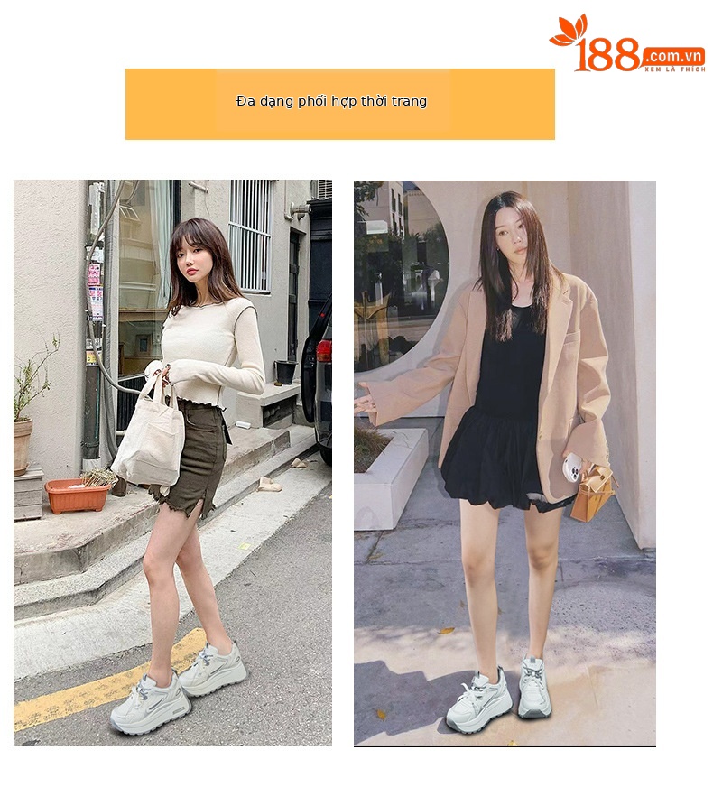 Giày sneaker nữ đế dày tăng chiều cao phong cách cổ điển — Xám 5032, Vàng 5032 chi tiết 6