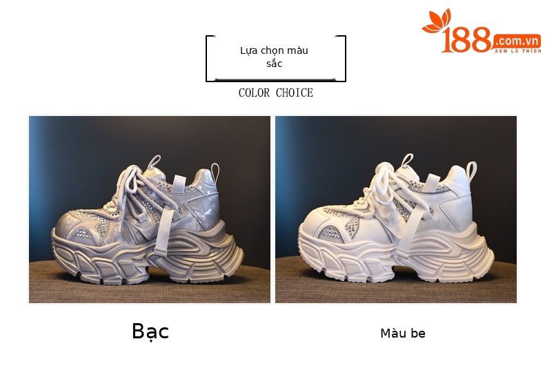 Giày sneaker nữ đế dày lưới thoáng khí phong cách daddy — màu be chi tiết 1