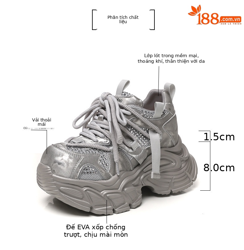 Giày sneaker nữ đế dày lưới thoáng khí phong cách daddy — màu be chi tiết 2