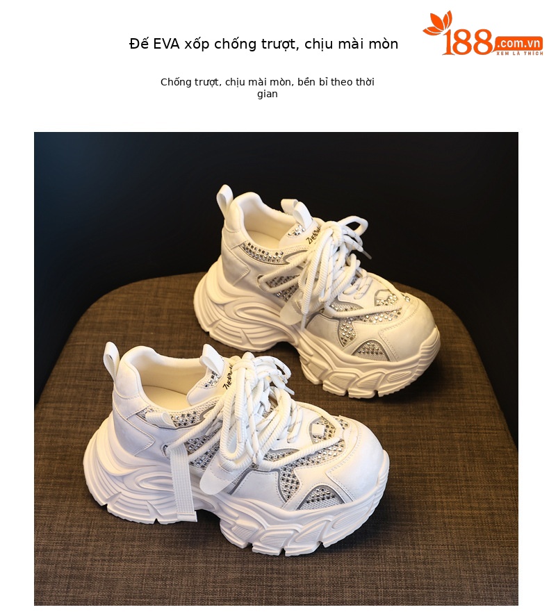 Giày sneaker nữ đế dày lưới thoáng khí phong cách daddy — màu be chi tiết 9