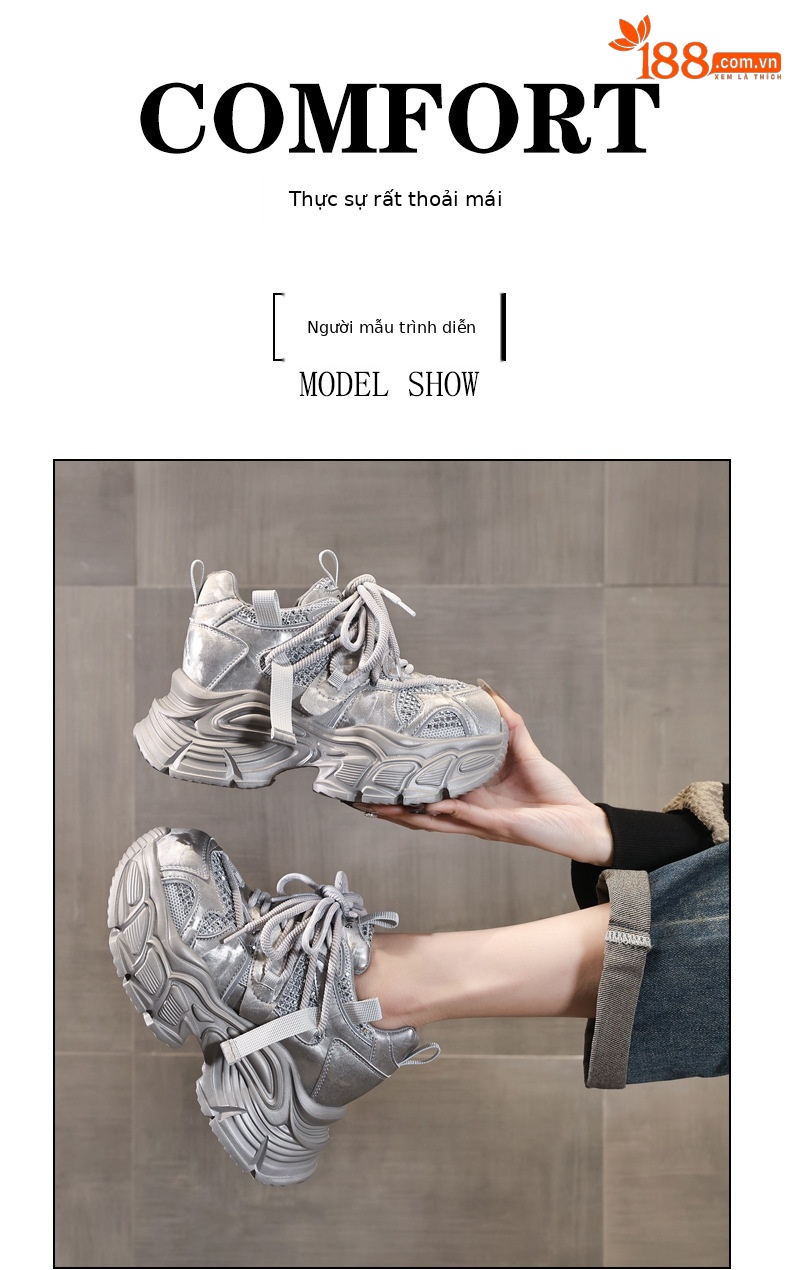 Giày sneaker nữ đế dày lưới thoáng khí phong cách daddy — màu be chi tiết 10