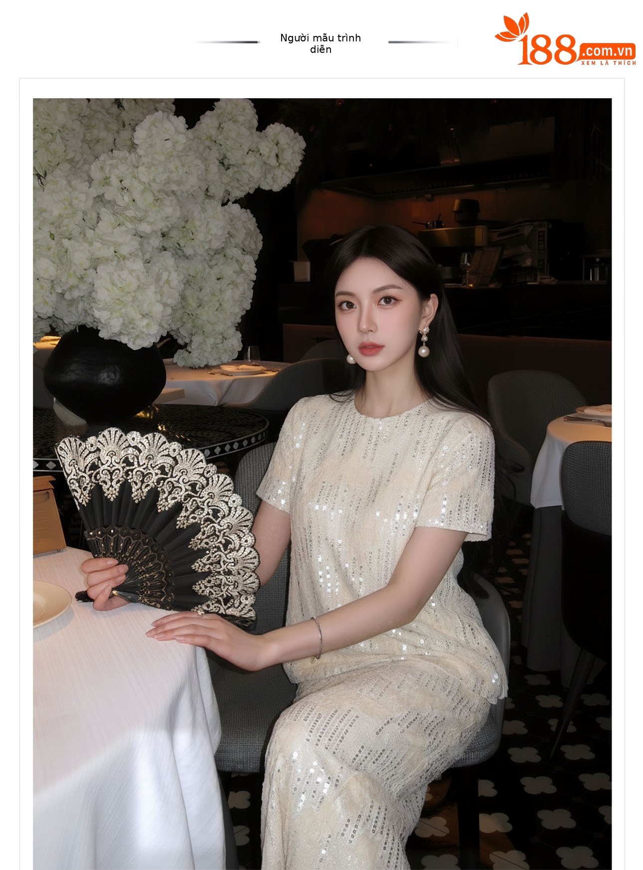 Áo sơ mi nữ dài tay phong cách Trung Hoa đính sequin cao cấp xuân hè — Áo sơ mi màu mơ, Váy nửa màu hạnh nhân chi tiết 1