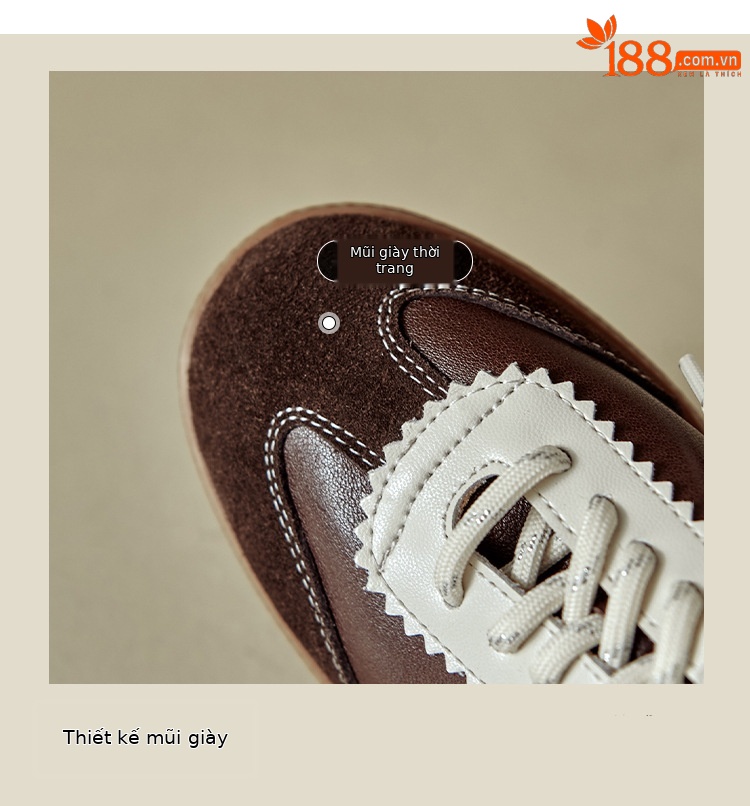 Giày sneaker nữ phối màu dây buộc đế phẳng phong cách thể thao — màu nâu chi tiết 5