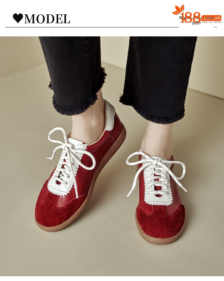 Giày sneaker nữ phối màu dây buộc đế phẳng phong cách thể thao — màu nâu chi tiết 9