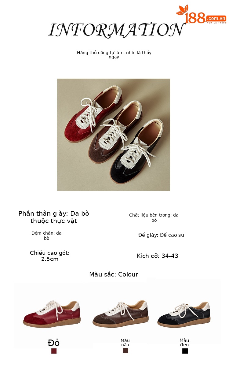 Giày sneaker nữ phối màu dây buộc đế phẳng phong cách thể thao — màu nâu chi tiết 2