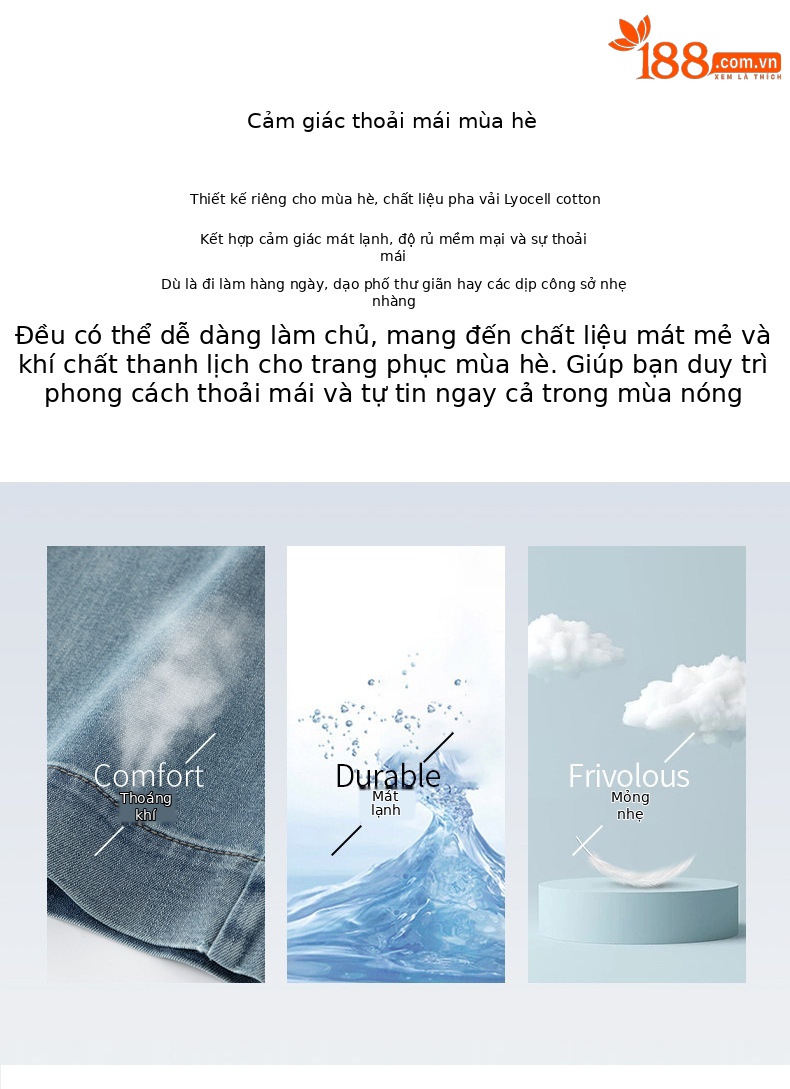 Quần jean nữ ống rộng cạp cao dáng suông mùa hè — Xanh da trờicolor chi tiết 2