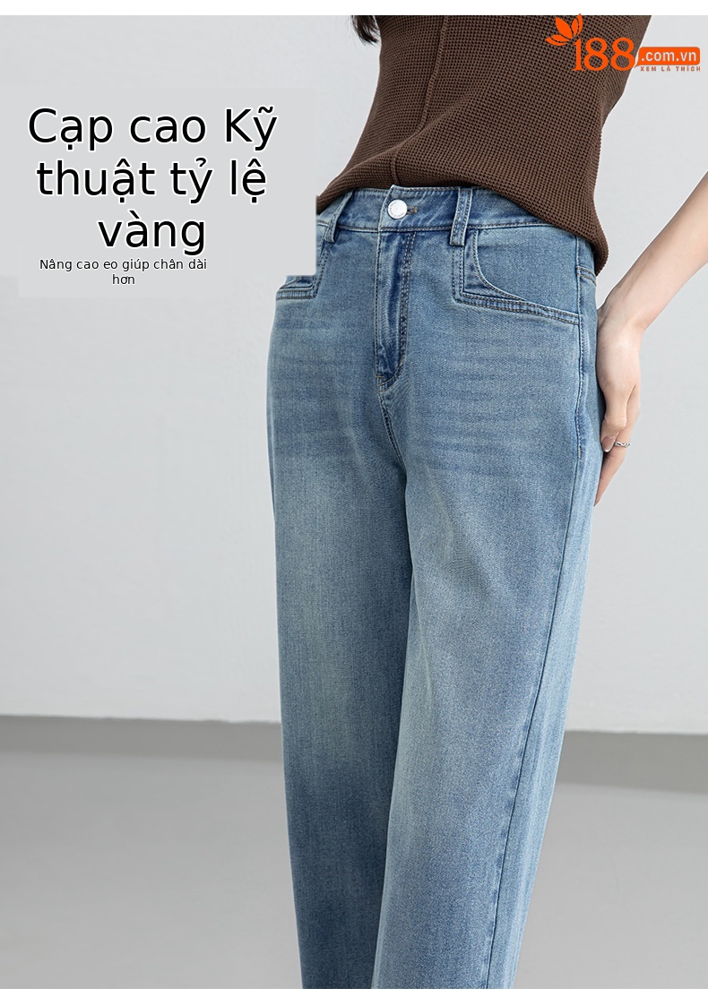 Quần jean nữ ống rộng cạp cao dáng suông mùa hè — Xanh da trờicolor chi tiết 10