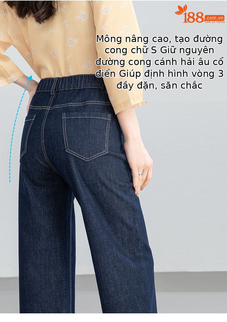 Quần jean nữ ống rộng cạp cao dáng suông mùa hè — Xanh da trờicolor chi tiết 14