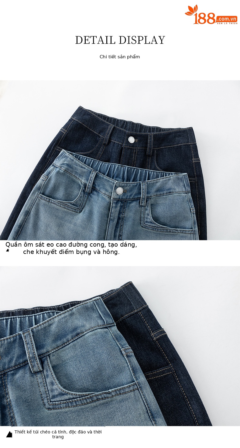 Quần jean nữ ống rộng cạp cao dáng suông mùa hè — Xanh da trờicolor chi tiết 15