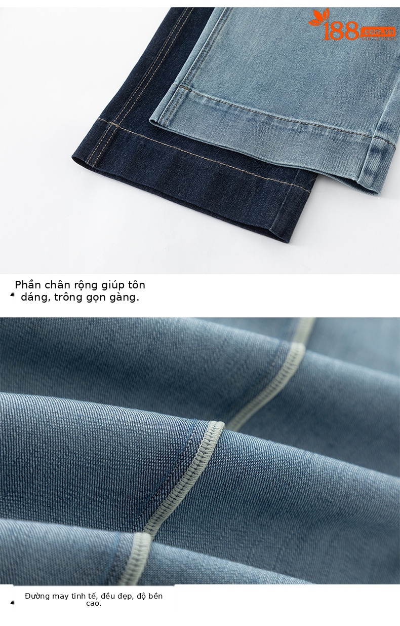 Quần jean nữ ống rộng cạp cao dáng suông mùa hè — Xanh da trờicolor chi tiết 18