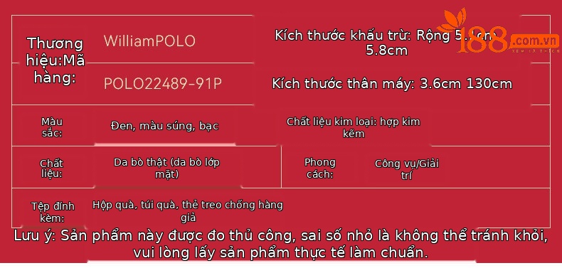 Thắt lưng nam da siêu sợi cao cấp khóa kim Hoàng đế Paul 2026 — 120cm, 130cm, 110cm, 125cm chi tiết 3