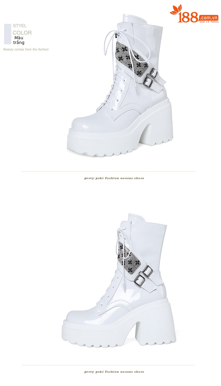 Boot nữ cổ ngắn phong cách Anh quốc, gót vuông 10cm, đế platform, khóa kéo bên hông — Lót nhung đen chi tiết 17