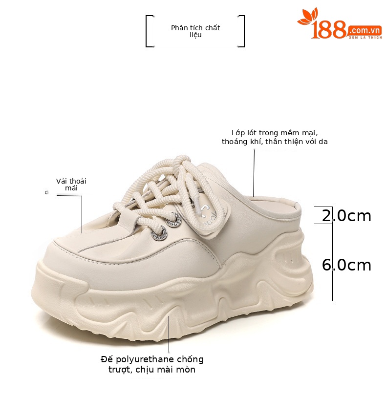 Giày sneaker nữ đế dày tăng chiều cao mũi trùm đầu dáng lười một chân — màu be chi tiết 2